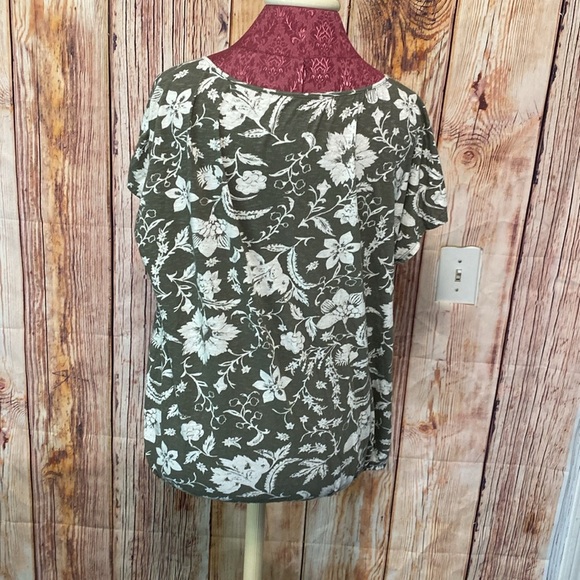 Sonoma Green and White Life Style XL Tunic Top Tie Front with Elastic Bottom - Picture 2 of 7